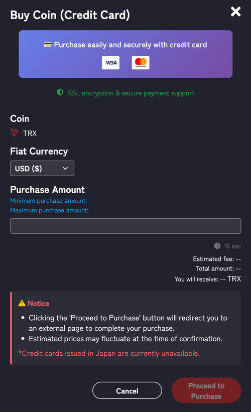 Buy TRON (TRX) via Izaka-Ya