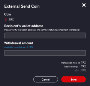 Best TRON wallet Izaka-Ya: External Send