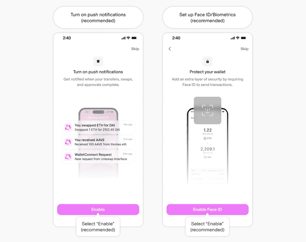 Set up Touch/Face ID or Biometrics on Uniswap
