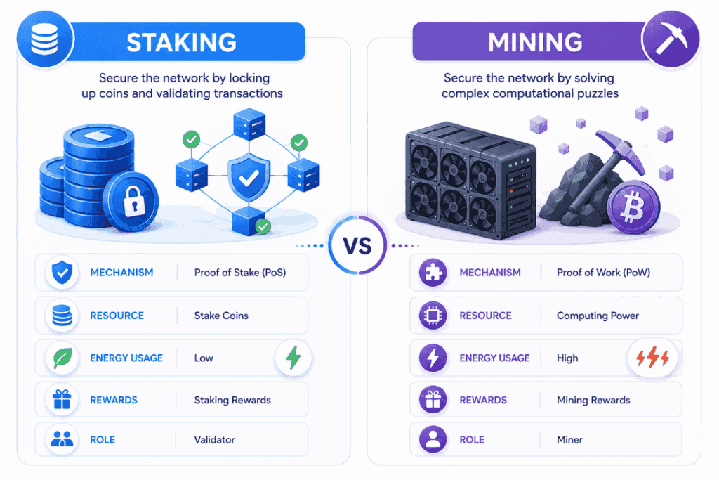 Staking Crypto vs Mining - What's the Difference
