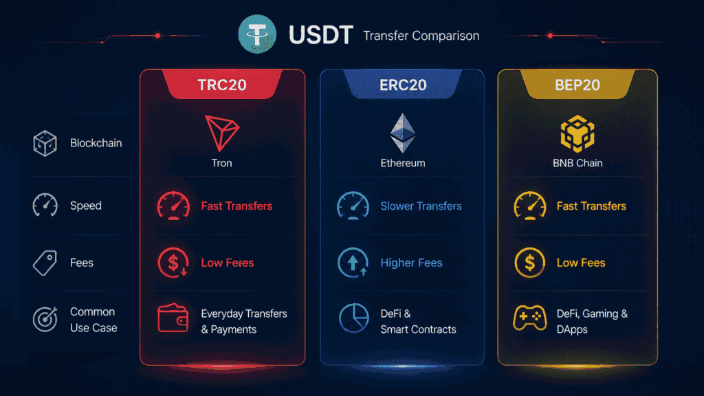 TRC20 vs ERC20 vs BEP20