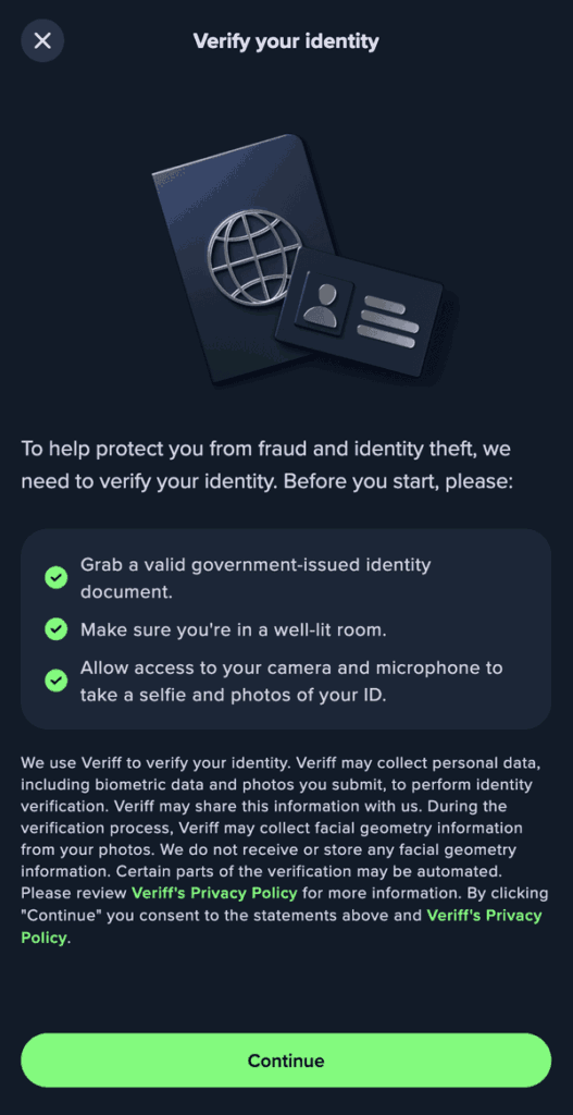 Verify your identity before using Uphold Wallet