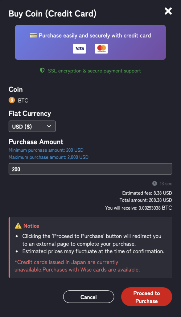 Bitcoin pop-up window