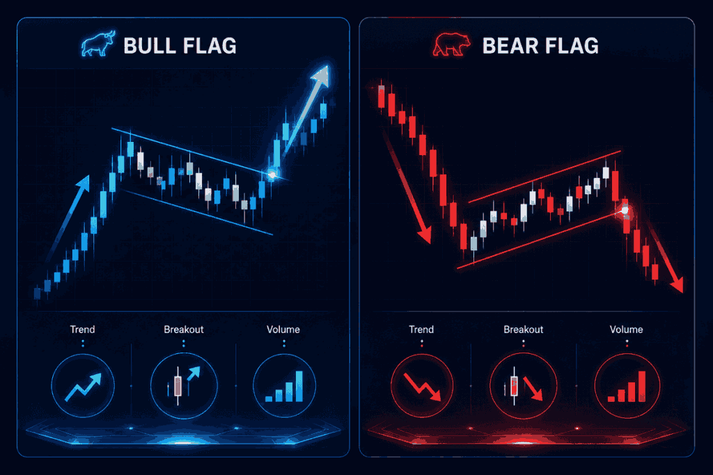 bull flag vs bear flag - Bull and bear flag patterns comparison
