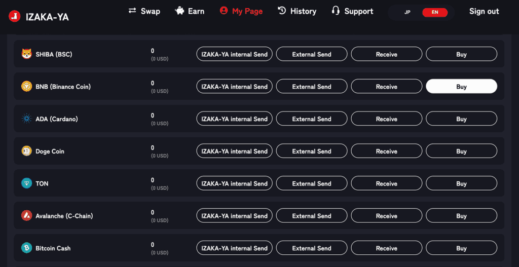 Buy BNB on Izaka-Ya