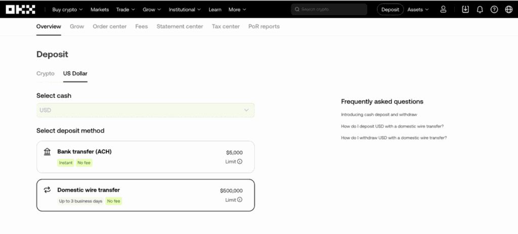 OKX - buy crypto with bank transfer