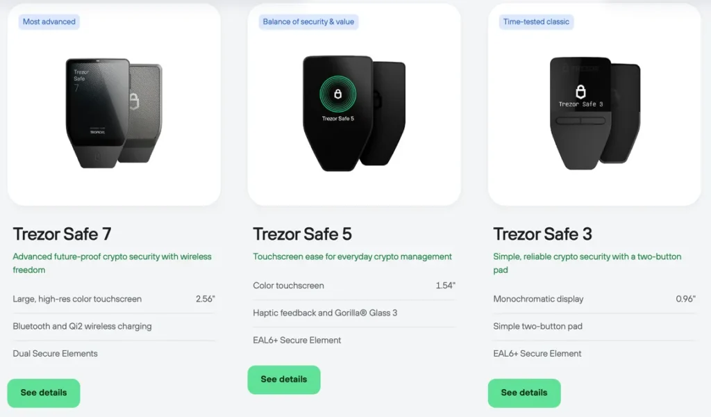 Trezor model comparison