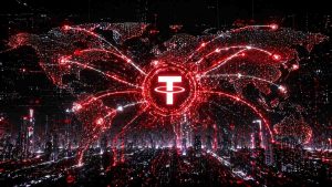 グローバルなテザー接続を示すサイバーパンクネットワーク