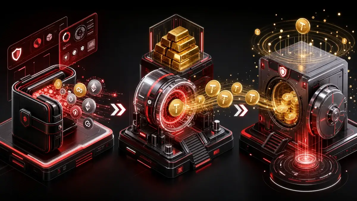 XAUTの交換とレンディングを3段階で表現。