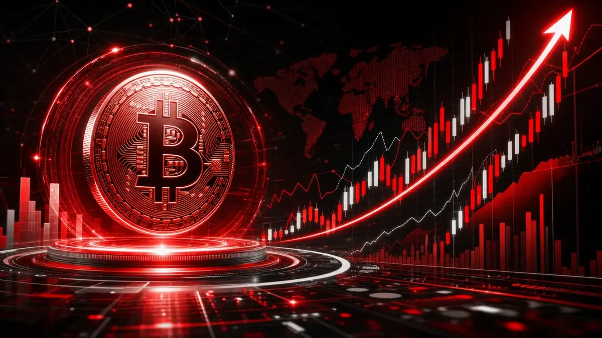 強気なビットコイン予想を表す動きのある画像。