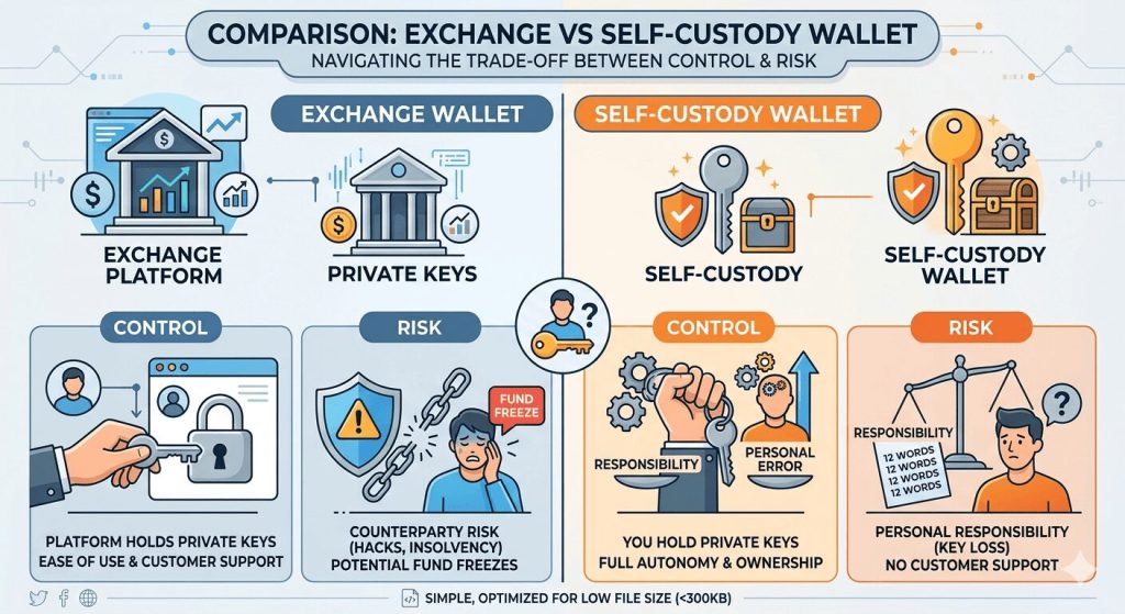 crypto wallet อันไหนดี ระหว่าง Exchange Wallet vs Self-Custody Wallet 