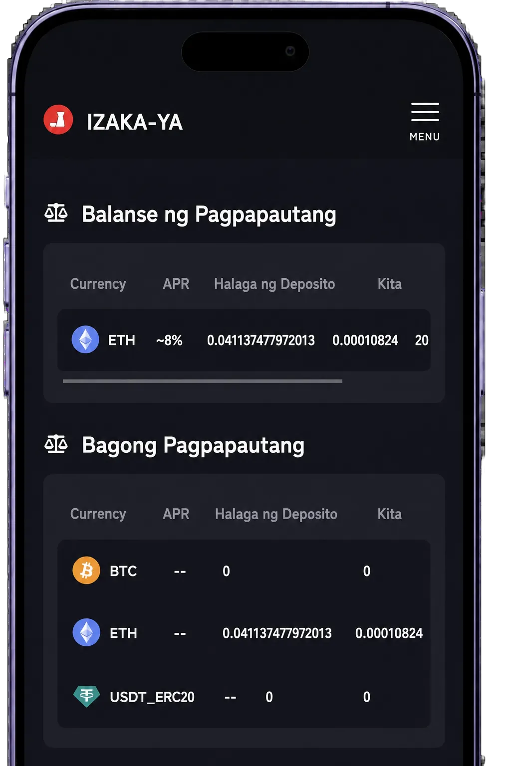 Screen ng IZAKA-YA wallet app
