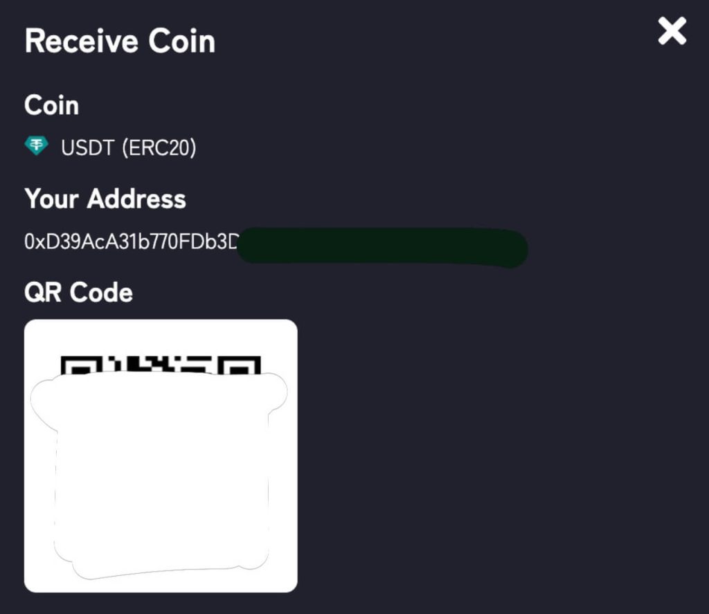 รับ USDT บน กระเป๋า USDT ซึ่งจะมี "ที่อยู่ รับเงิน USDT" ปรากฏขึ้นมา