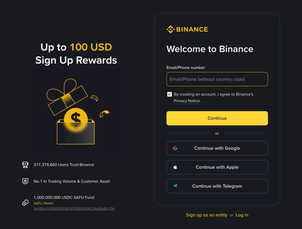 Sign Up ใน Binance Wallet