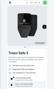 Trezor Safe 3 กระเป๋า XRP ชนิด Cold Wallet