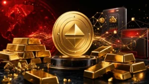 デジタルゴールドとブロックチェーンを融合した力強いメインビジュアル。