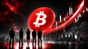 ビットコイン長者の物語を、強いコントラストと象徴性で表現